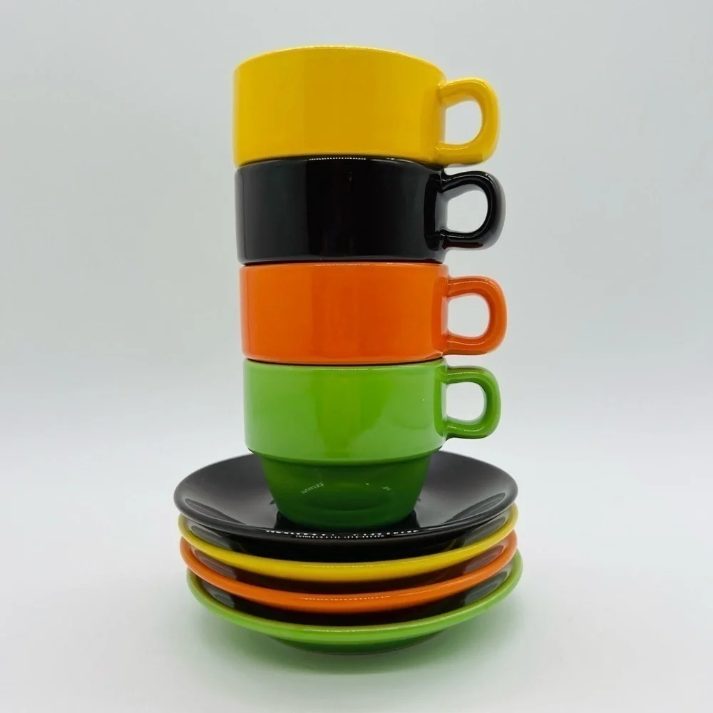 PIER 1 SET OF 4 COLORFUL MINIATURE EXPRESSO FLOWER POT STYLE MUGS